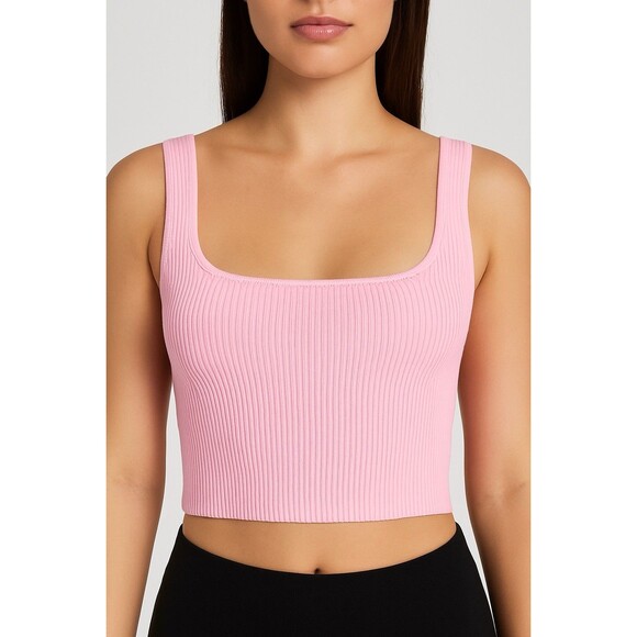 White Fox Pink Ribbed Knit Crop Tank Top Small | Y2K Minimalist Sleeveless - Picture 1 of 8